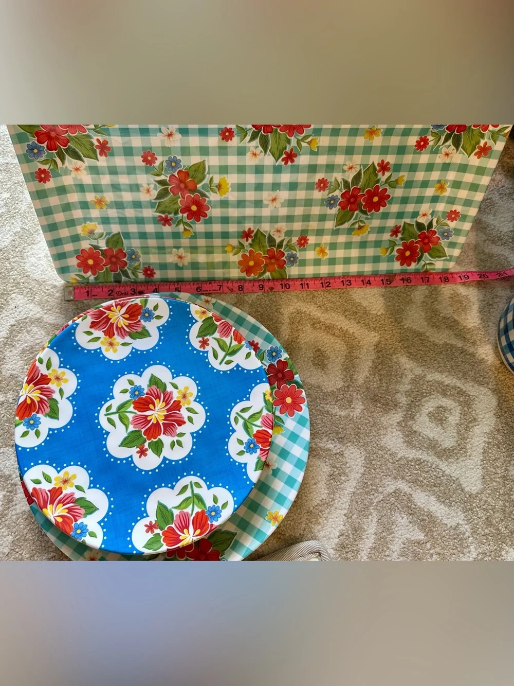 Nancy Green Floral Gingham Melamine Dinnerware Set - Blue & Multi-Color see pics